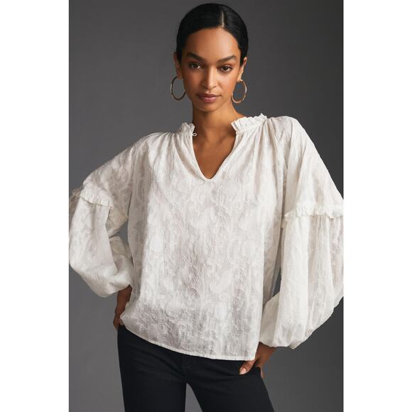 Anthropologie Justine White Blouse - Large Petite Women's - New - Picture 2 of 4